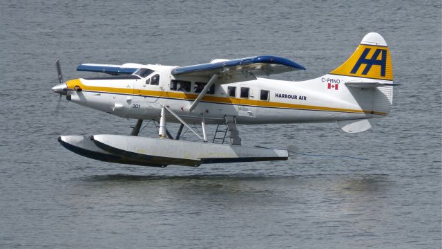 De Havilland Canada DHC-3 Otter (C-FRNO) - Harbour Air Ltd De Havilland Otter (Ser#21) on final to Vancouver, BC air harbor on 5/18/13.