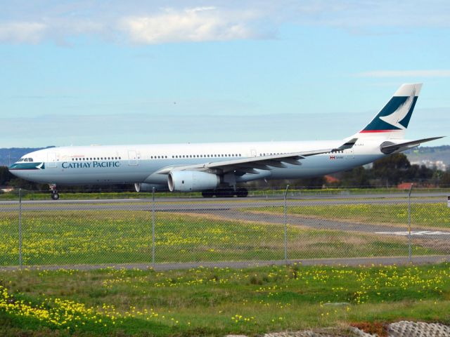 Airbus A330-300 (B-LAJ) - Rolling for take off on runway 05, for flight home to Hong Kong via Melbourne. Thursday 12th July 2012.