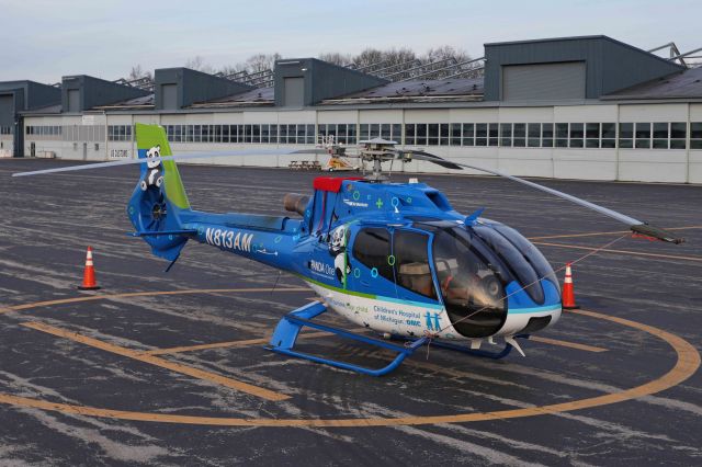 Eurocopter EC-130 (N813AM) - PANDA One on the ramp at TOL just after sunrise this morning, 15 Jan 2022. The EC-130 is operated by Air Methods at DMC Children’s Hospital in Flint, MI.