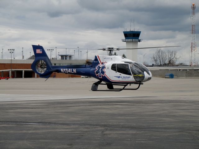 Eurocopter EC-130 (N134LN) - Air Methods Kentucky 1 departs for home base at London after a refueling stop at TAC Air at Blue Grass Airport (KLEX)...