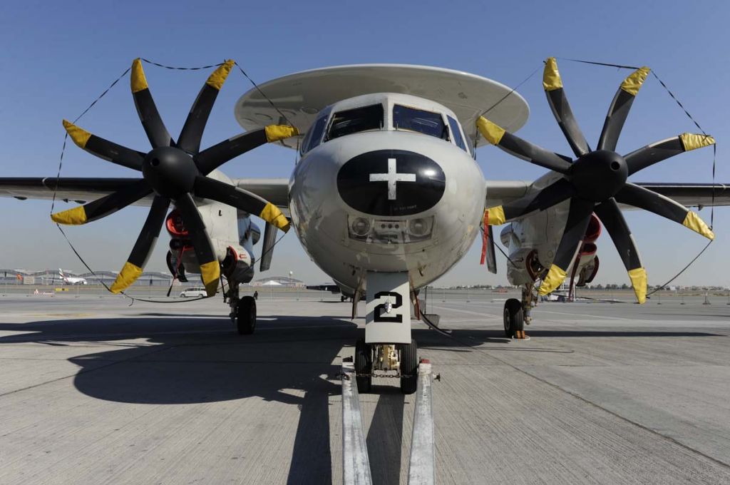 — — - E-2C Hawkeye on static display