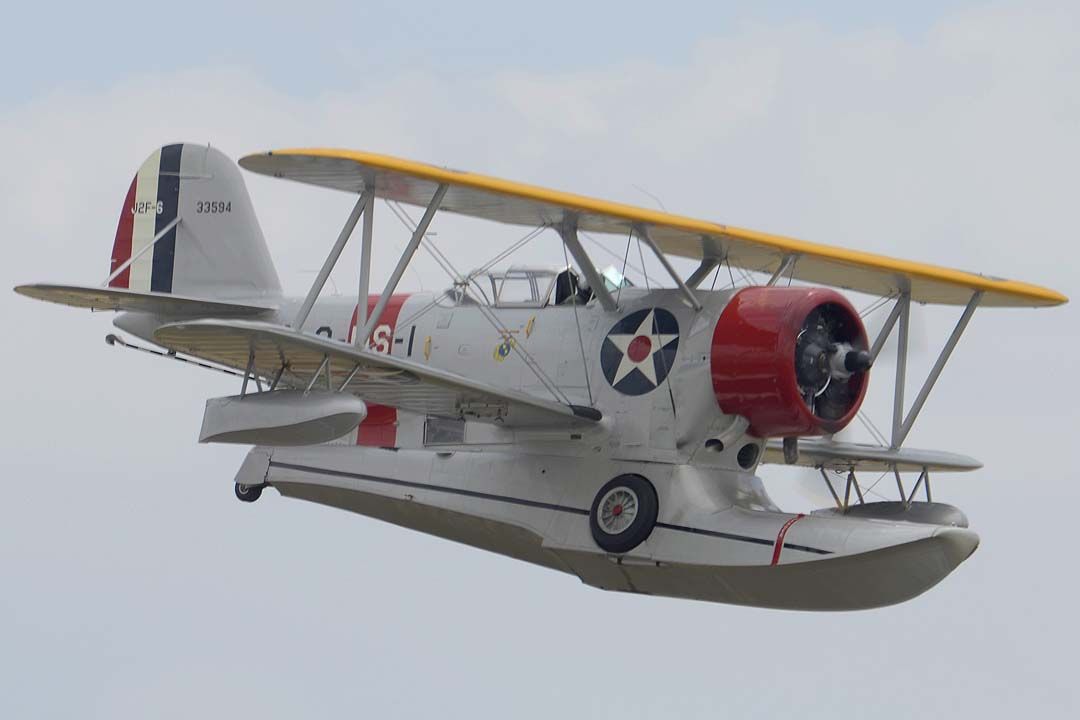 NL5SF — - Grumman J2F-6 Duck flies past the crowd at the Planes of Fame Airshow.