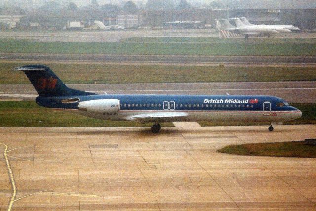 Fokker 100 (G-BVJB) - Seen here in Jul-94.br /br /With British Midland from Jul-94 to Aug-04 when it became VH-FNR for Virgin Australia Regional.