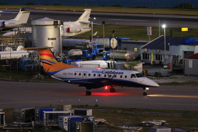 Embraer EMB-120 Brasilia (VQ-TPG) - Inter Caribbean airline VQ-TPG taxing for take off at TNCM