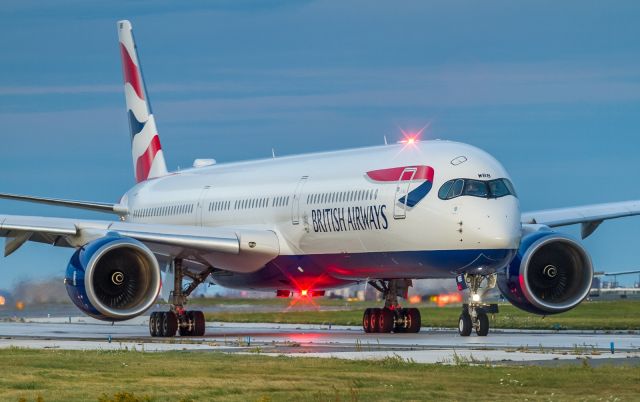 Airbus A350-1000 (G-XWBB) - BA’s new toy makes her way to runway 06L for a sunset departure to London Heathrow