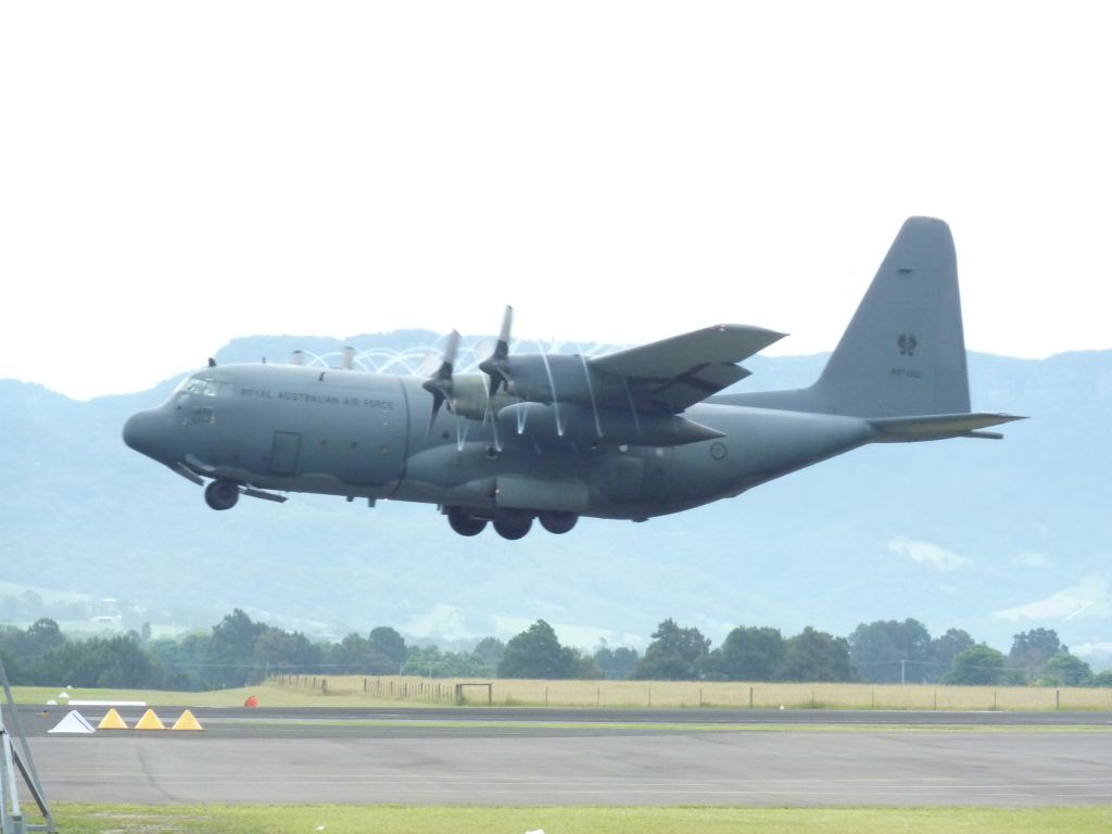 — — - Royal Australian Air Force (RAAF) aircraft. Hercules departing Albion Park (100 kms south of Sydney NSW) Airport after Wings Over Illawarra airshow February 27, 2011