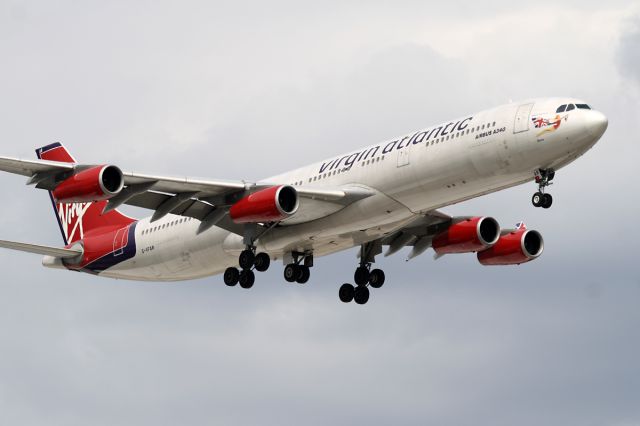 Airbus A340-600 (G-VFAR) - Short final for 14R