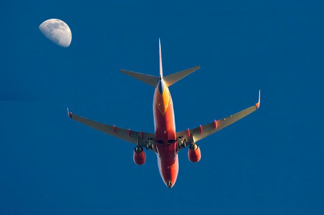 — — - wheels down over Odessa with a nice early moon, around 5.25pm Jan 5 09  on final approach to TIA. Great light and a good moon .