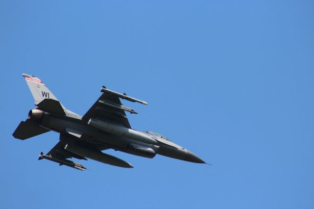 Lockheed F-16 Fighting Falcon (AFR873000) - Lining up for a strafing pass with the 20 mm cannon at Hardwood Air-to-Ground Bombing Range.  About a 30 minute drive from Volk Field. 