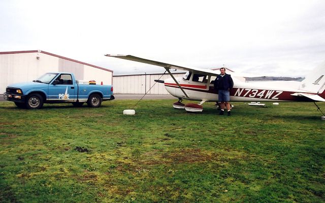 Cessna Skyhawk (N734WZ) - K1C9- I couldnt resist - I had gate access to read the electric meters, always wanted my truck next to an airplane. K1C9 also had a grass runway and a Float Plane water strip along side the grass strip. This was one cool airport to be at during the Watsonville Fly Inn as many a/c would over night here complete with tents and BBQs on the side of the grass. Very cool.