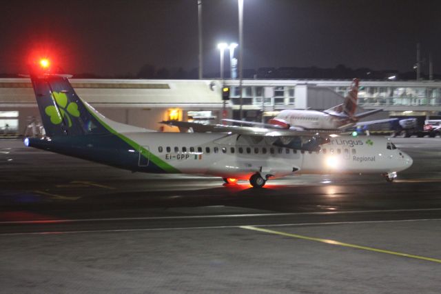 Aerospatiale ATR-72-600 (EI-GPP) - An Aer Lingus Regional (operated by Emerald Airlines), taxiing to gate at Glasgow Airport.br /br /Location: Glasgow Airport.br /Date: 29.11.22 (dd/mm/yy).