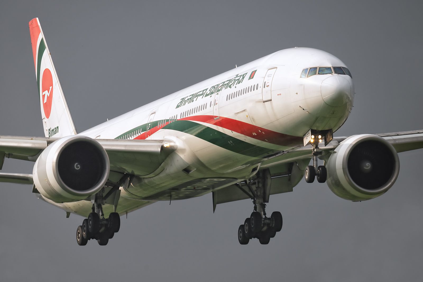BOEING 777-300 (S2-AFP) - 7th September, 2025: Flight BG 340 from Riyadh's King Khaled International Airport on short finals to runway 14 at Dhaka's Zia International Airport. 