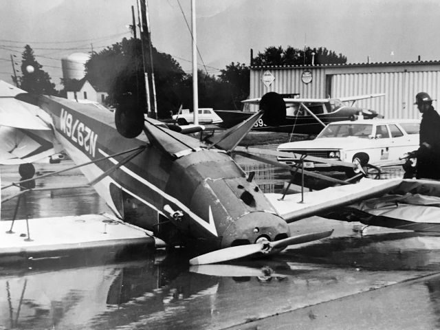 Piper PA-12 Super Cruiser (N2976M) - Super Cruiser owned by CAP Air Flying Club (Blandinsville, Illinois) flipped by winds at Burlington, Iowa 6/11/1971.