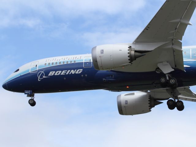 Boeing 787-8 (N787BX) - Boeing 787 seen from another angle, about to land at LHR as part of it's world tour.