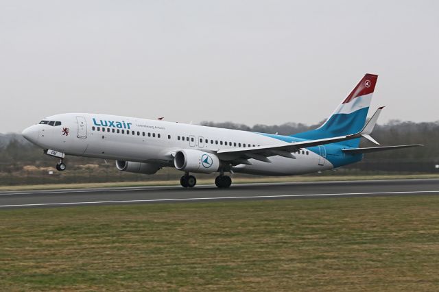 Boeing 737-800 (LX-LGV) - Luxair are no longer regulars at Manchester after the LUX-MAN-DUB flights ended many years ago.  This aircraft was operating a charter to Verona.