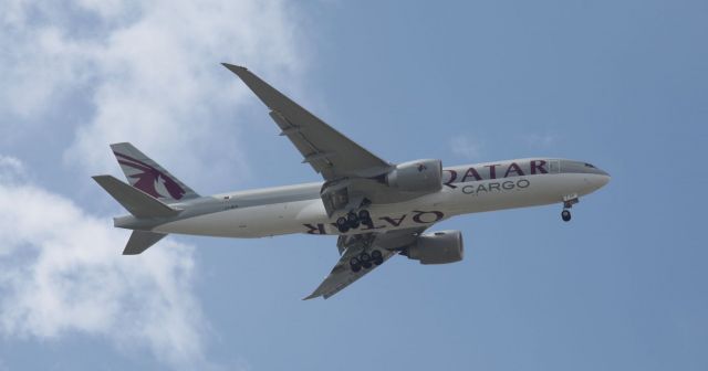 BOEING 777-200LR (A7-BFP) - On approach to Miami International on the afternoon of the 24th of May, 2019. I took the photo about 3.4 miles from the landing strip.br /br /This is a fairly new airplane and it made it's first production flight back in February, 2019.