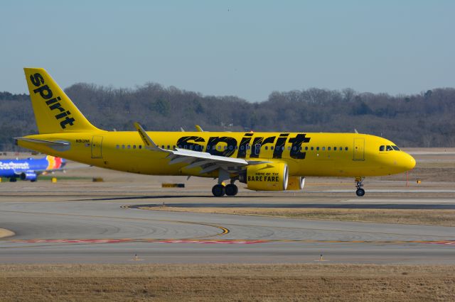 Airbus A320 (N913NK) - Seconds after landing on runway 20 right on January 8, 2020. Spirit is relatively new to Nashville.