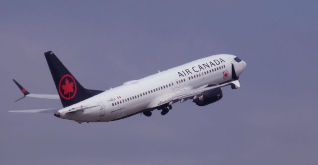 Boeing 737 MAX 8 (C-GELQ) - Shortly after departure is this 2019 Air Canada Boeing 737 MAX 8 in the Spring of 2024.