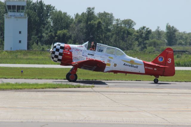 Piper Cherokee (N7426C) - T-6 Texan taxiing on "A" after landing on runway 30 at Gary Regional Airport.