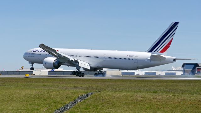 BOEING 777-300 (F-GZNP) - BOE35 landing on Rwy 34L to complete a flight test on 4/16/15. (ln 1290 / cn 37435).