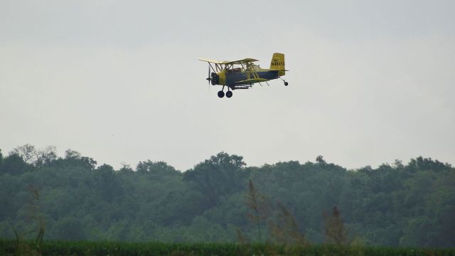 Grumman Super Ag-Cat (N48413) - Spreading fertilizer over a corn field in Big Bend, LA
