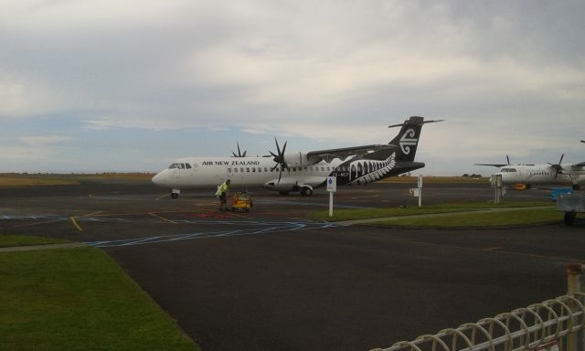 Aerospatiale ATR-72-500 (ZK-MCF) - From rental car return. Starboard engine running, port on startup.