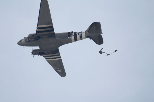 — — - Chino (KCNO) Planes of Fame Airshow 2018 D-Day parachute drop reenactment. 