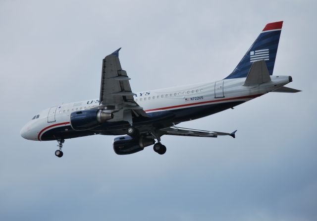 Airbus A319 (N722US) - Final for runway 23 at KCLT - 10/29/14