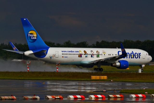 BOEING 767-300 (D-ABUH) - after heavy rain, RWY 18