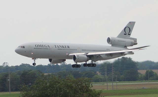 McDonnell Douglas DC-10 (N974VV) - Omega Tankers Douglas DC-10-40 about to touchdown on Runway 18R at Carl T. Jones Field, Huntsville International Airport, AL - July 6, 2017.