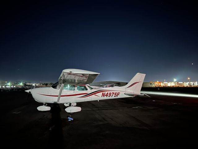 Cessna Skyhawk (N4975F) - A beautiful-looking N4975F sitting at MYF’s Executive Ramp after a quick night flight.