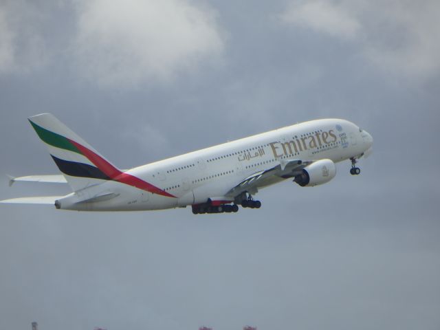 Airbus A380-800 — - Airbus A380 Emirates taking off at Sydney