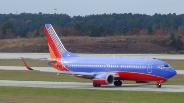 BOEING 737-300 (N363SW) - Southwest usually doesnt use runway 23R/5L at RDU, so it was an awesome treat when they did!  Southwest 1697 departing to St Louis 47 minutes late, due to a storm at St Louis, at 1:37 P.M.  Taken November 29, 2016 with Sony HDR-CX230.  