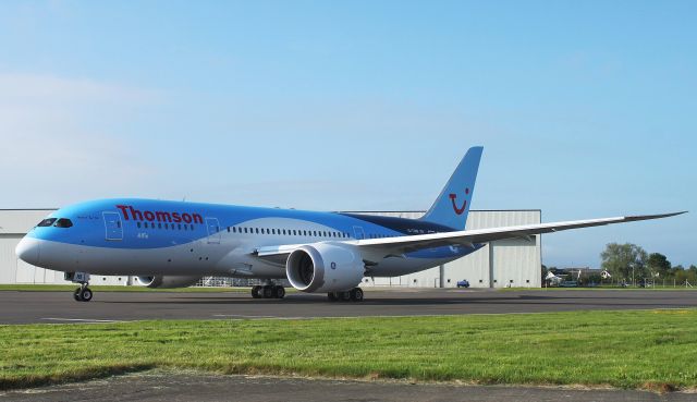 Boeing 787-8 (G-TUIB) - Taxiing form Apron H at Prestwick after crew change then to Doncaster.