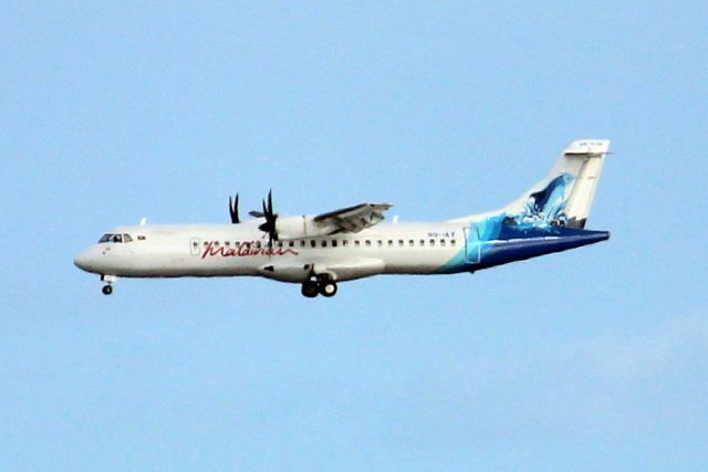 Aerospatiale ATR-72-600 (8Q-IAY) - On short finals for rwy 36 on 7-Jan-24 operating flight DQA103 from VRMG.