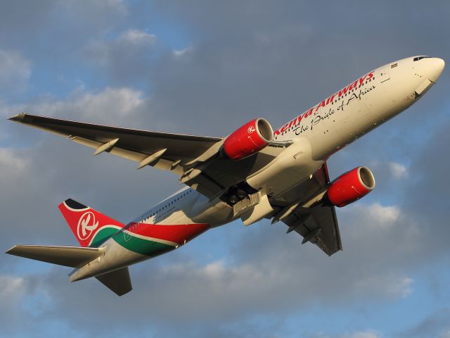 Boeing 777-200 — - The setting sun illuminates a very colourful livery on this Kenyan Airways B777-200ER.