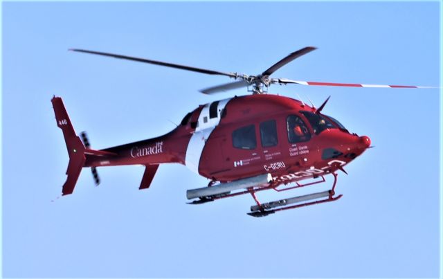 C-GCRU — - C-GCRU Bell 429 Global Ranger Garde Côtes Canadiennes survolant le fleuve St-Laurent QC. à Lavaltrie le 05-03-2023 à 13:48.