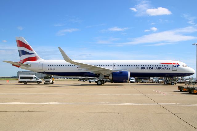 Airbus A321neo (G-TNEE) - Parked on Stand 591 on 18-Jul-24 shortly after arrival on its delivery flight BAW9251P from EDHI.