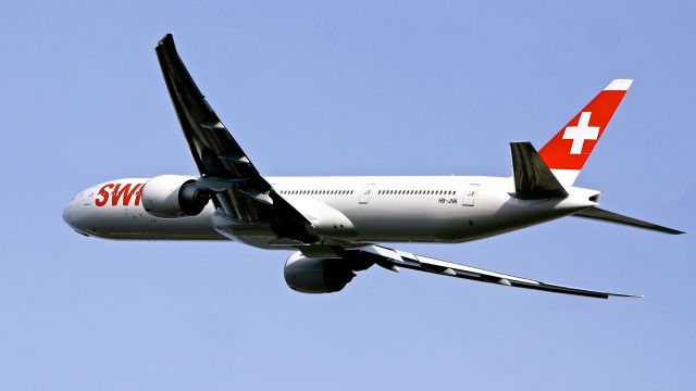 BOEING 777-300 (HB-JNK) - SWR7531 on rotation from Rwy 34L for delivery to LSZH on 11.26.19. (B777-3DE(ER) / ln 1631 / cn 66091 ). 