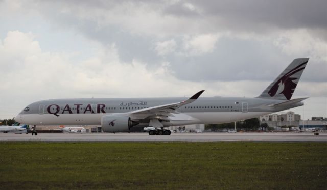 Airbus A350-900 (A7-ALO) - Taxing for a take off from MIA this evening the 18th of May, 2018 at 7:39.