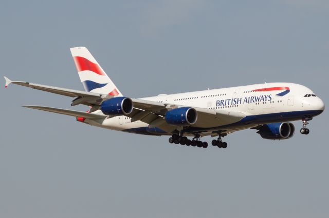 Airbus A380-800 (G-XLEA) - Speedbird 193 Super is on short final into DFW's Runway 18R. Photo taken July 17, 2021 with Nikon D3200 at 145mm.