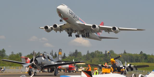 LX-VCE — - Cargolux 747-8 LX-VCE rotating over Paine Field Aviation Day 2012