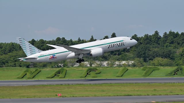 Boeing 787-8 (JA851J) - 11.Aug.2024br /Narita International Airport Terminal-1.br /ZIPAIR Tokyo Boeing 787(JA851J).br /Takeoff at RWY34L(A).