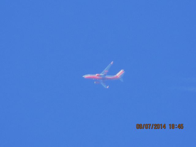 Boeing 737-700 (N7720F) - Southwest Airlines flight 3679 from ATL to DEN over Southeastern Kansas at 38k feet.