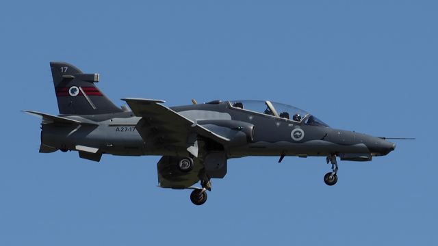 Boeing Goshawk (A2717) - BAE Hawk 127 msn DT18. RAAF A27-17 76 sqn stbd tail marking. Port side has 79 Sqn tail markings. RAAF AB Pearce 28 Aug 20