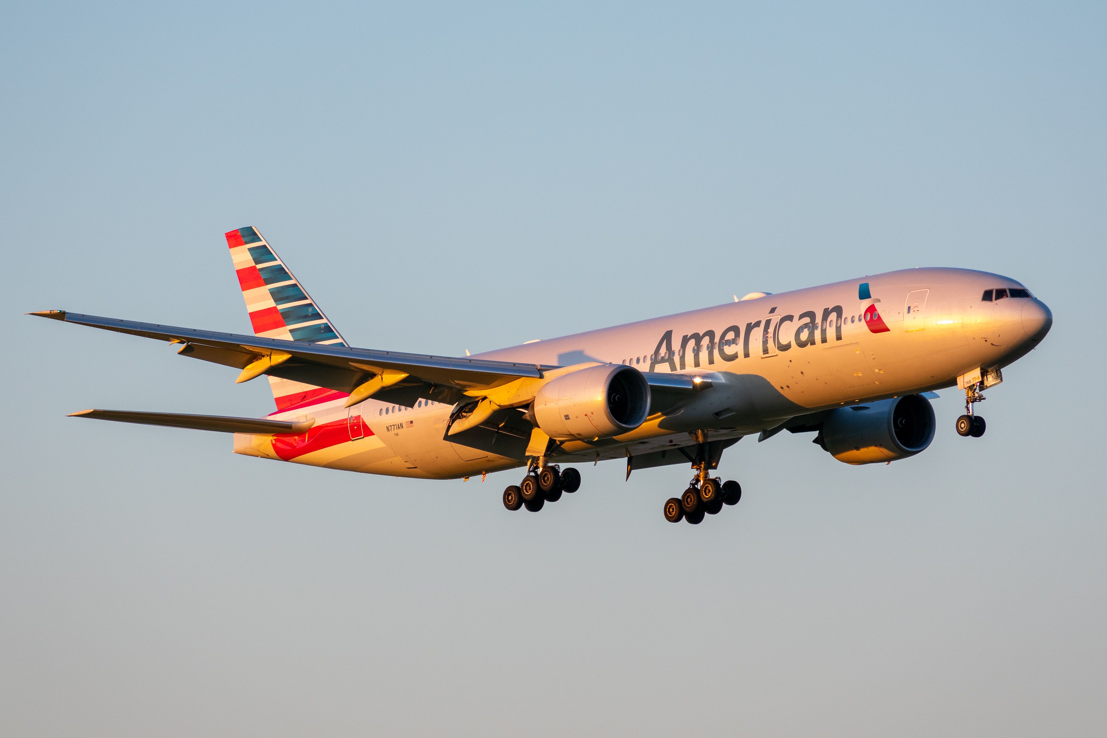 Boeing 777-200 (N771AN) - Taken August 12 2019 at Founders' Plaza at Dallas-Fort Worth International.