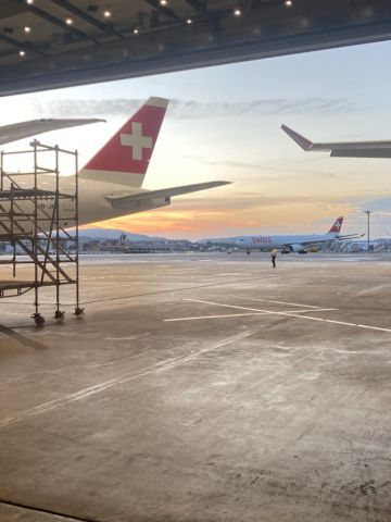 Boeing 777-200 (HB-JNF) - Swissair maintenance hangar. Geneva.  Photo taken by Jim Augusta