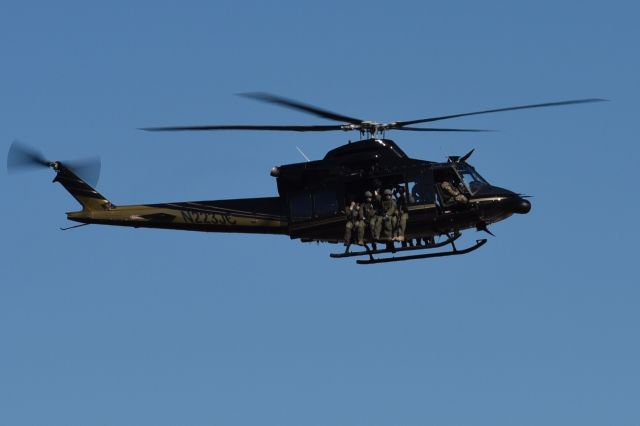 Bell 412 (N223JC) - Getting ready for the Super Bowl. Over Buffalo Bayou.