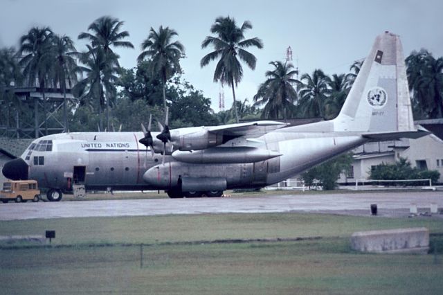 Lockheed C-130 Hercules (A97177) - Lockheed C-130E RAAF A97-177  UN colours Butterworth (WMKB)1976