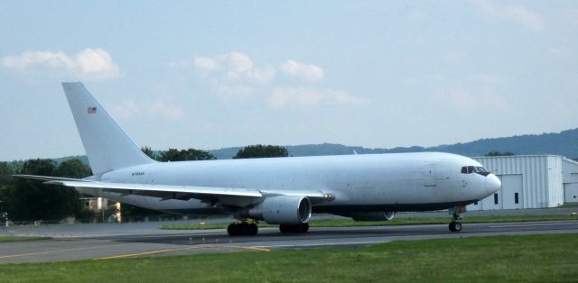 BOEING 767-200 (N795AX) - Turning onto the departing runway is this 1985 Cargo Aircraft Mgmt. Boeing 767-281 in the Summer of 2021.